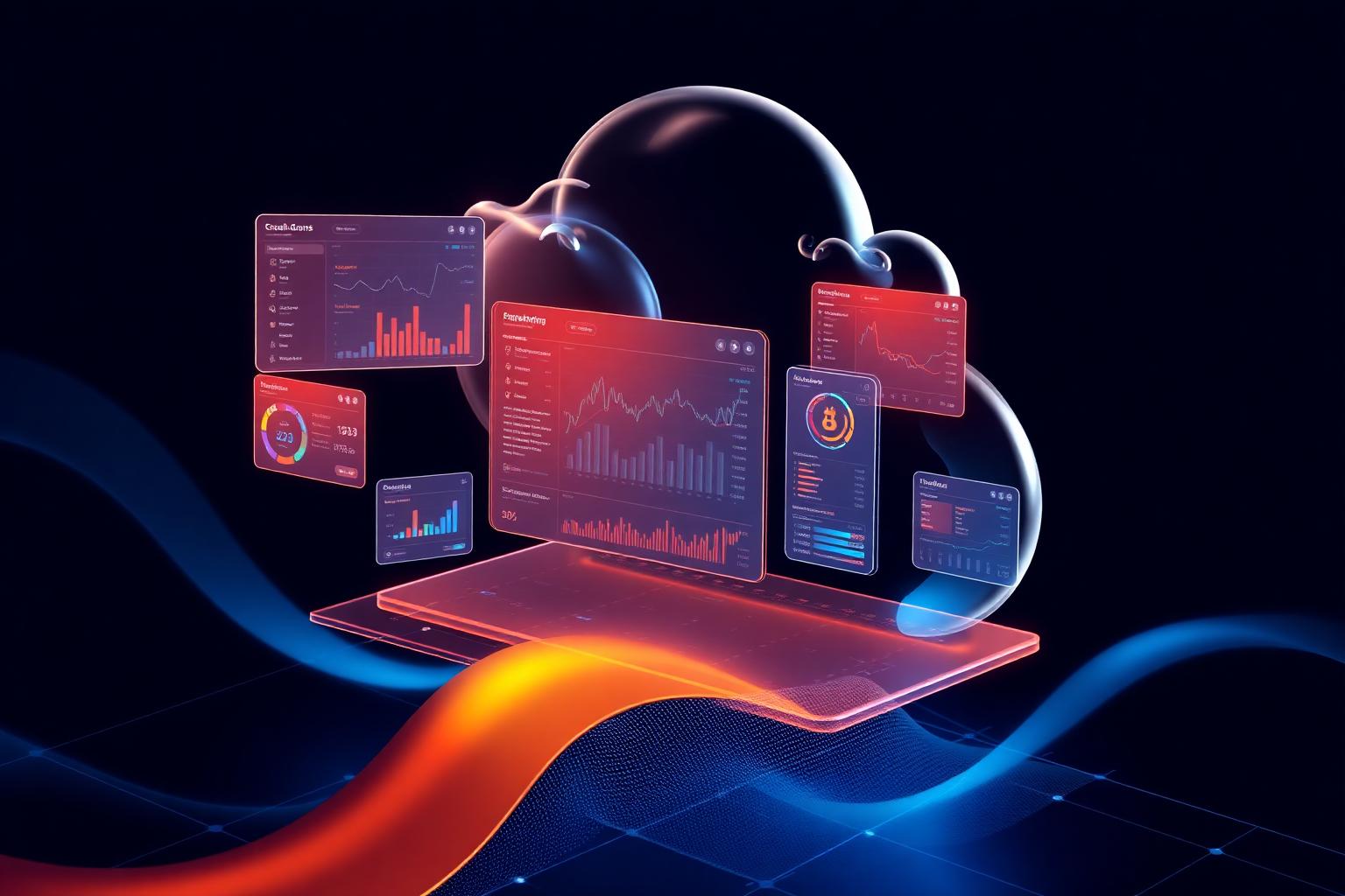 Futuristic cloud-native fintech platform dashboards